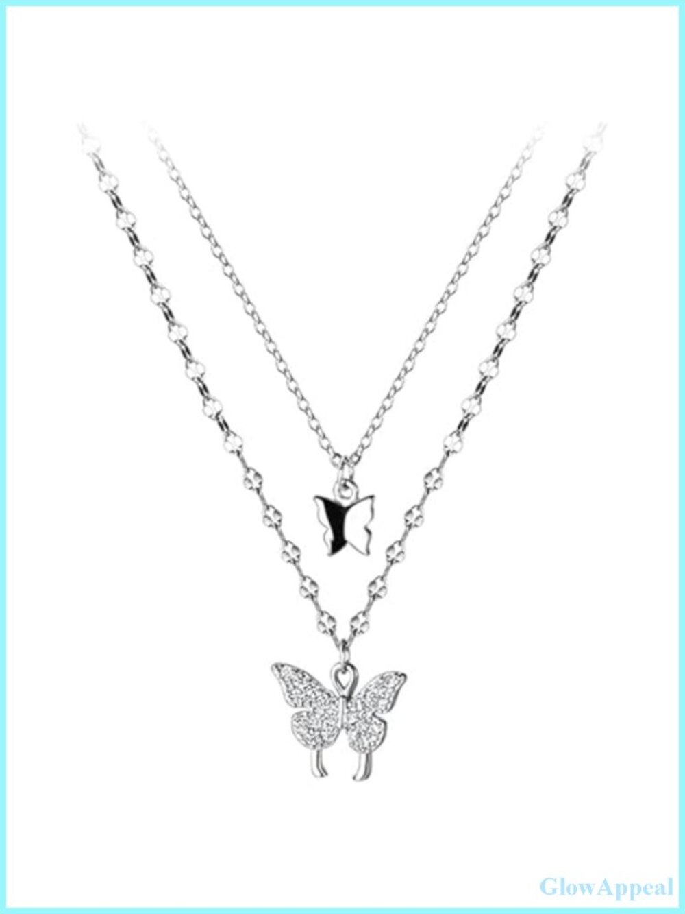 Sterling Silver Butterfly Necklace Layered Crystal Choker Women Teen Girls